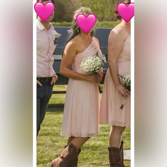 David’s Bridal Dusty Rose Pink One Shoulder Formal Bridesmaid Dress | Sz 8 [120] - Picture 6 of 6